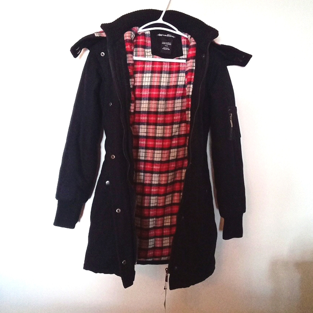 American Exchange Women's Wool Blend Hooded Flannel Lined Coat